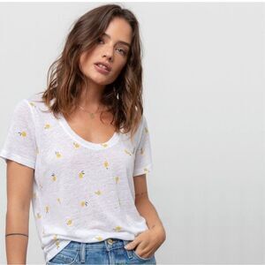 Rails T-Shirt Tee Citron Oversized White Linen Blend Lemon Print Size S